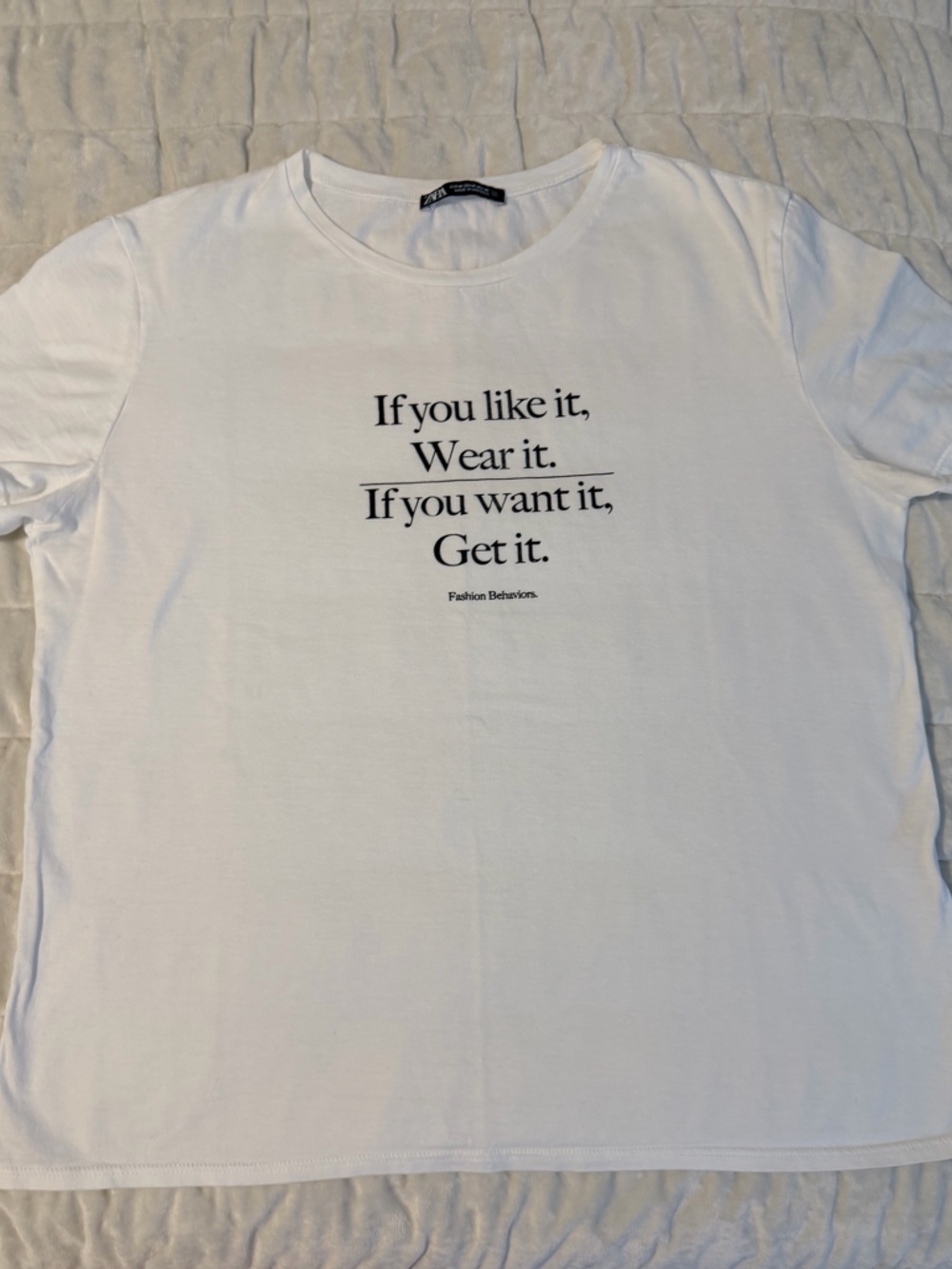 Zara White Short Sleeve Tee with Black Inspirational Text